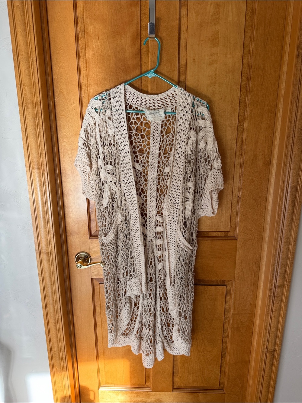 Anthropologie Beige Open-Weave Crochet Cardigan